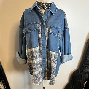 Blue and Gray Plaid Denim Jacket